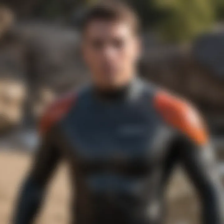 Demonstration of adjusting wetsuit for comfort