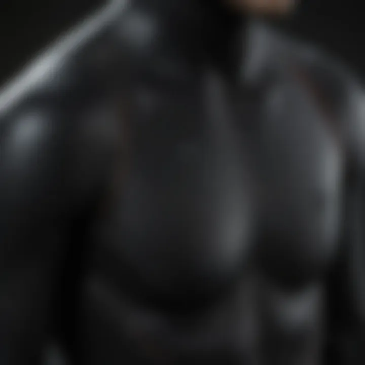 Detailed view of wetsuit materials and stitching