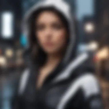 Urban Fashion with Black and White Windbreaker A fashion-forward interpretation of a black and white windbreaker in an urban setting