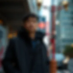 Stylish black coach jacket worn in an urban setting