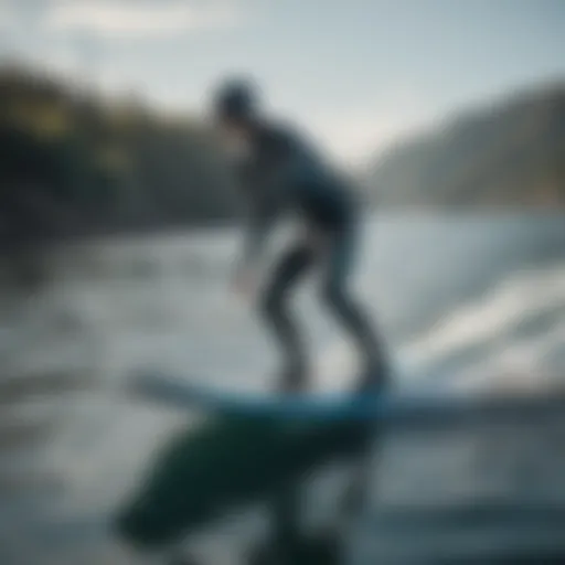 Electric hydrofoil surfboard soaring above the water surface