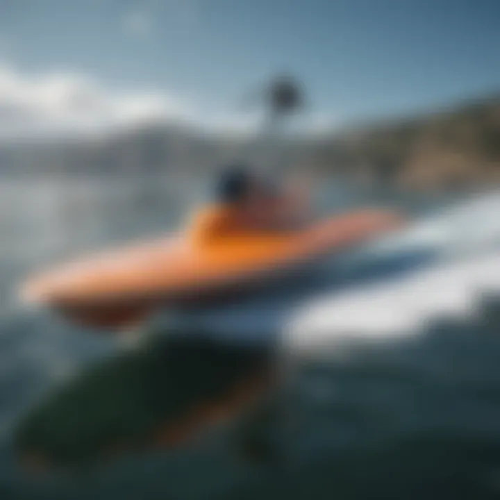 Close-up of electric hydrofoil surfboard technology components