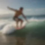 Skimboarding in Action Dynamic action shot of skimboarding on ocean waves