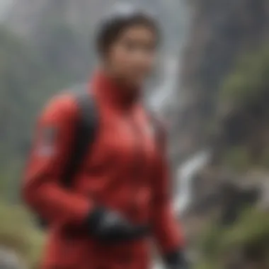 Extreme sports athlete wearing a red tech fleece jacket during an adventure