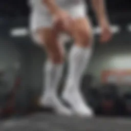 Dynamic athlete performing a trick while showcasing white athletic crew socks