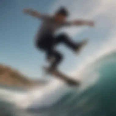 Close-up of a skateboarder executing a trick in a wave-like ramp