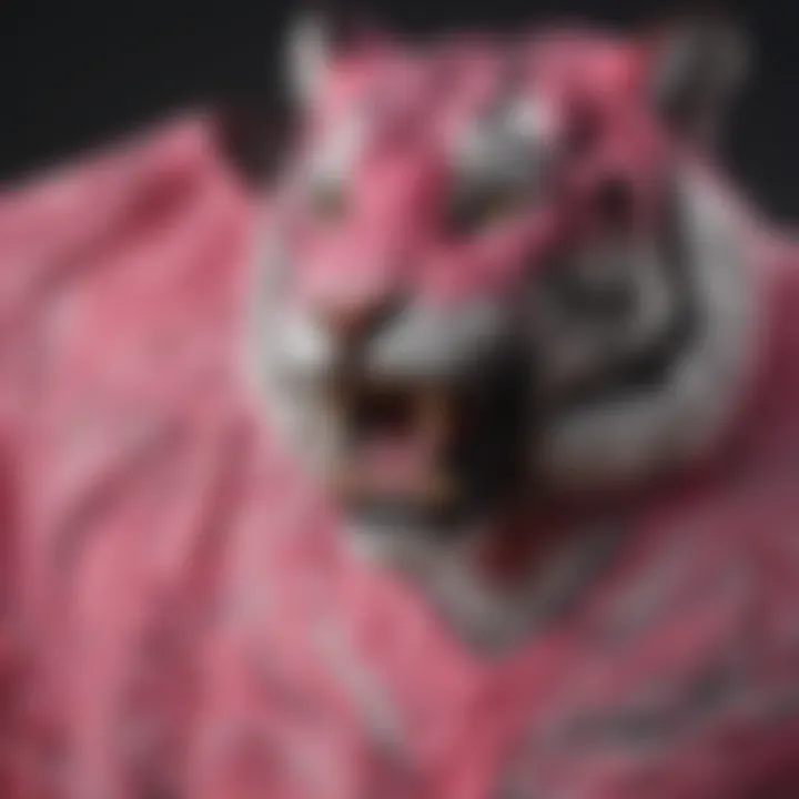 Close-up of the intricate design of the pink tiger shirt reflecting extreme sports aesthetics