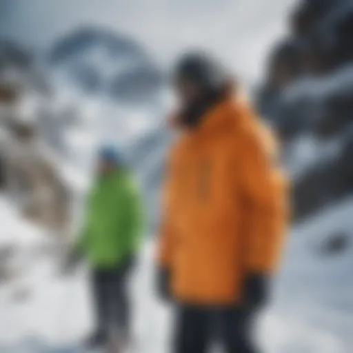 A vibrant display of dope coats worn by extreme sports enthusiasts on a snowy mountain.