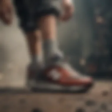 Performance in Extreme Sports An athlete performing a daring stunt while wearing New Balance shoes, highlighting performance in action.
