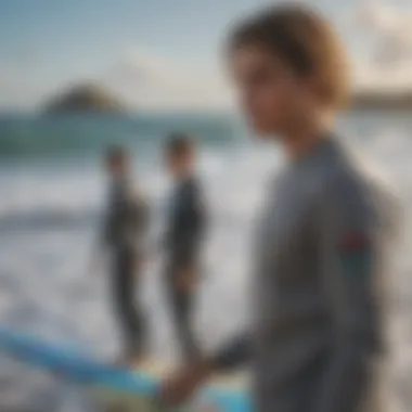 Surf Competition Vibes Thrill-seekers sporting Rip Curl sweatshirts at a surf competition