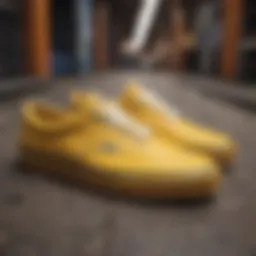Vibrant yellow Vans sneakers on a skateboard