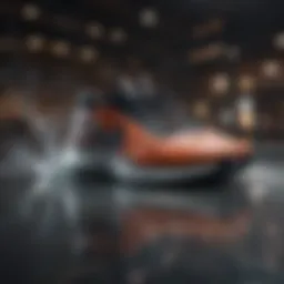 Dynamic representation of the Nike Swoosh logo in action during a sporting event.
