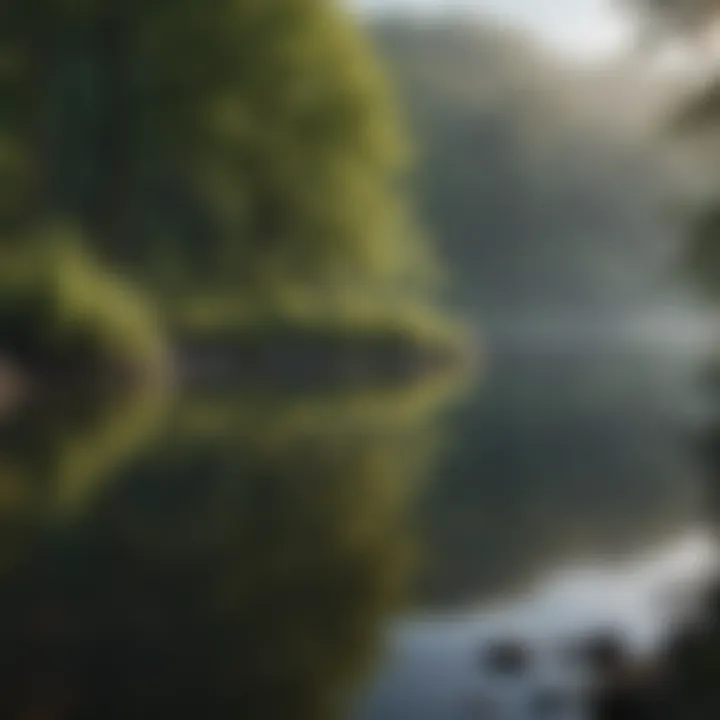 Calm lake surrounded by greenery