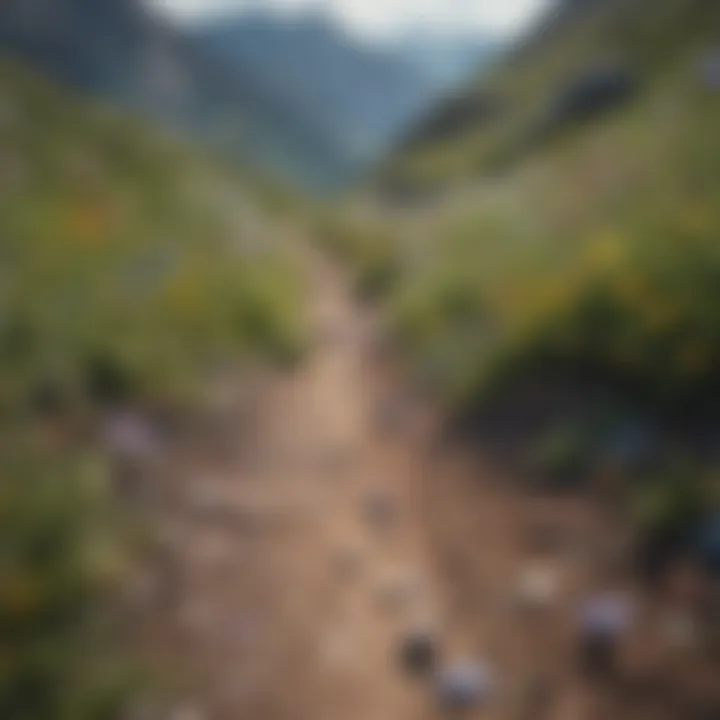 Mountain trail with blooming wildflowers