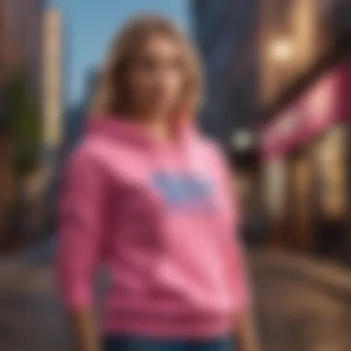 Vibrant pink Hollister sweatshirt displayed against an urban backdrop