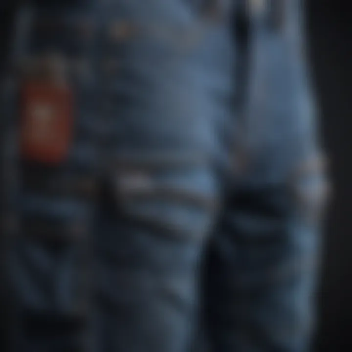 An array of blue jeans with cargo pockets displayed on a stylish backdrop.