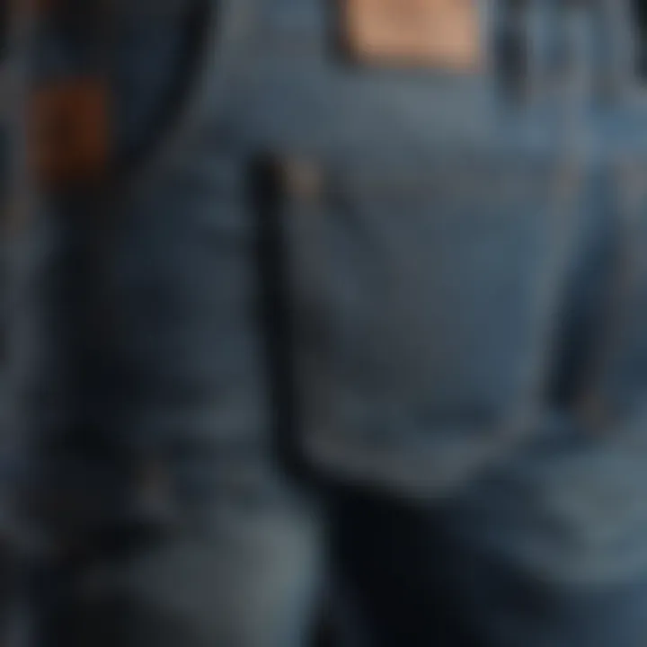 A close-up view of a pair of blue jeans with cargo pockets highlighting their design.