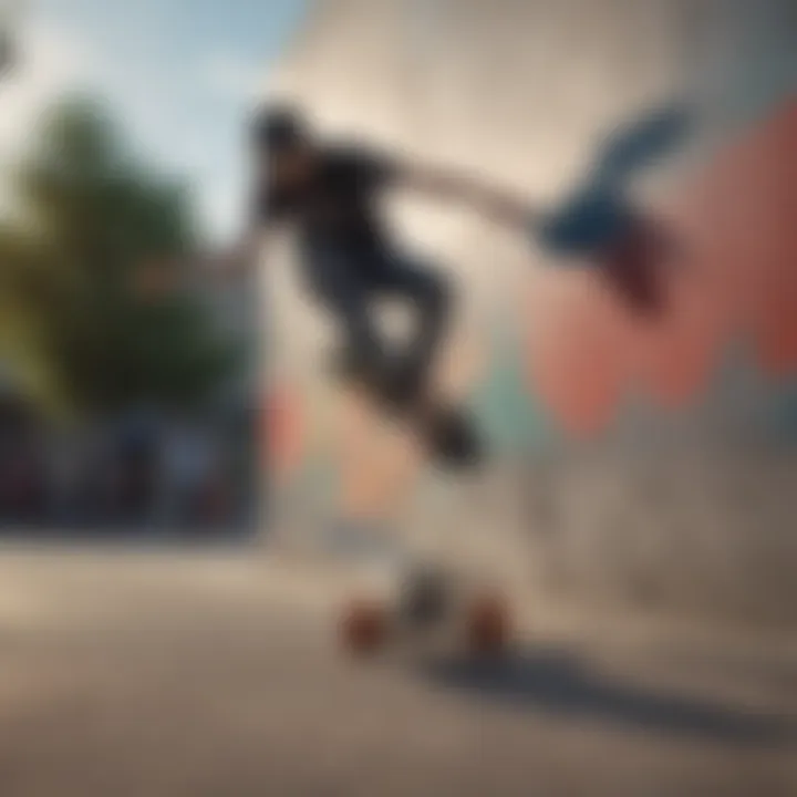 Artistic mural depicting skateboarding culture