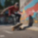 Dynamic skateboarding scene adorned with vibrant graffiti