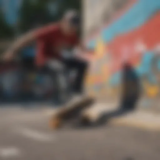 Dynamic skateboarding scene adorned with vibrant graffiti