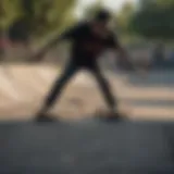 A skateboarder in a zombie-themed park