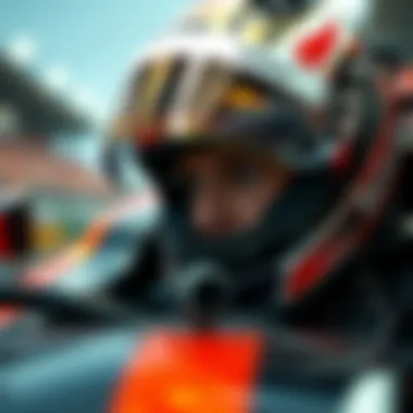 The Intense Focus of an F1 Driver Driver in a racing suit focused on the track, embodying concentration