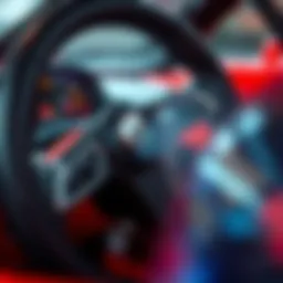 Close-up view of a Formula One steering wheel showcasing its intricate controls