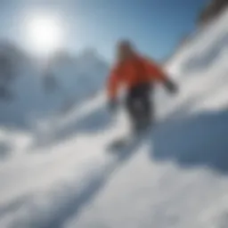 Majestic Swiss mountain landscape with snowboarders carving through fresh powder