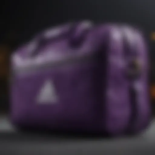 Detailed view of the purple Adidas bag showcasing its intricate design and stitching.