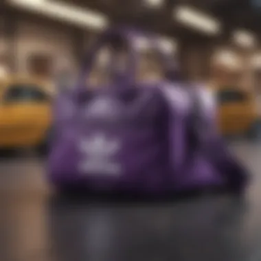 Stylish depiction of the purple Adidas bag as a fashion accessory within urban culture.