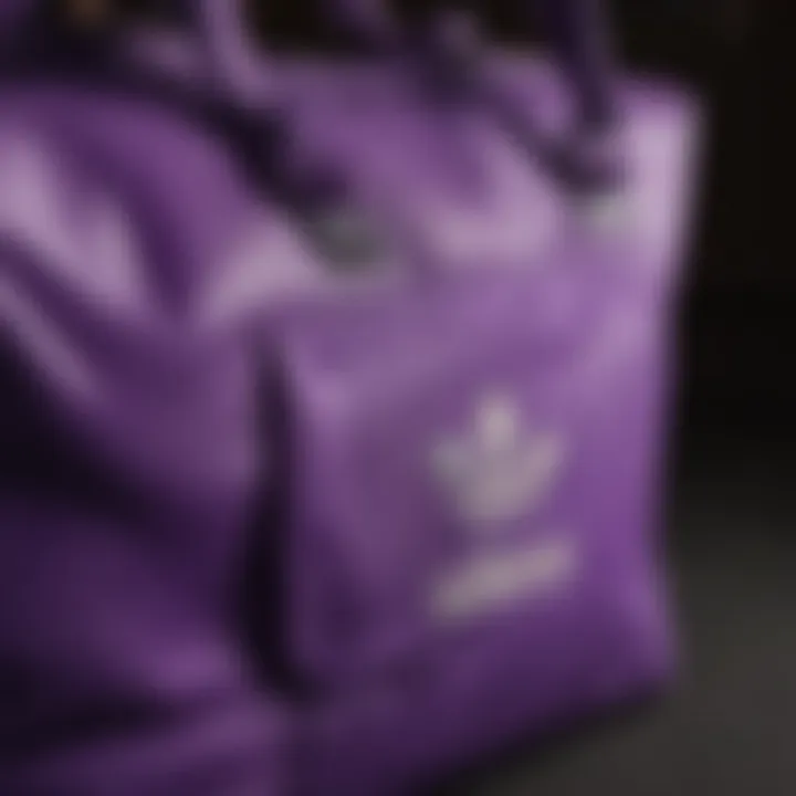 A close-up of the material used in the purple Adidas bag, emphasizing quality and durability.