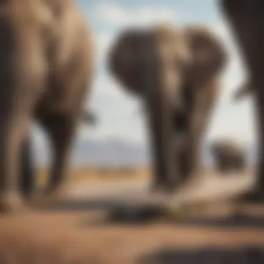 A serene scene of elephants in a natural habitat juxtaposed with skateboards