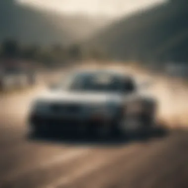 A skilled driver executing an impressive drift maneuver on a racetrack.