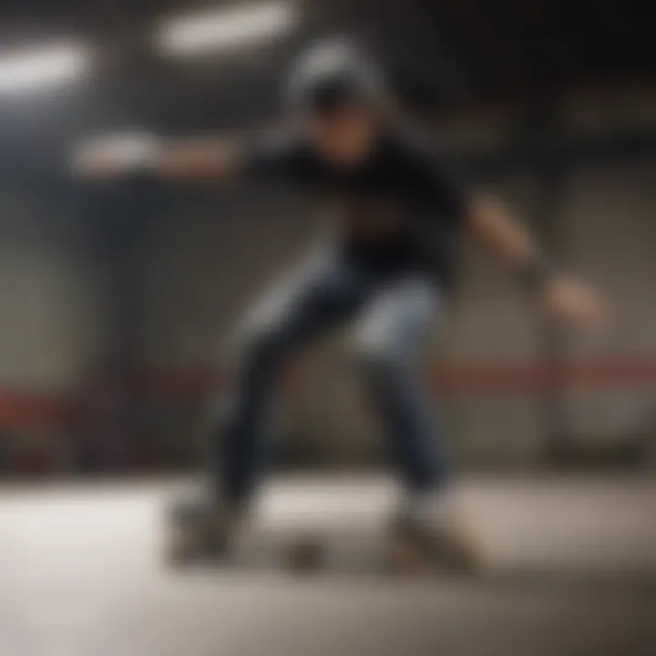 Youth skateboarder wearing knee pads while performing a trick