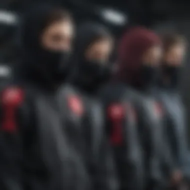 Extreme Sports Community in Akatsuki Hoodies Group of extreme sports enthusiasts wearing Akatsuki hoodies, showcasing community spirit.