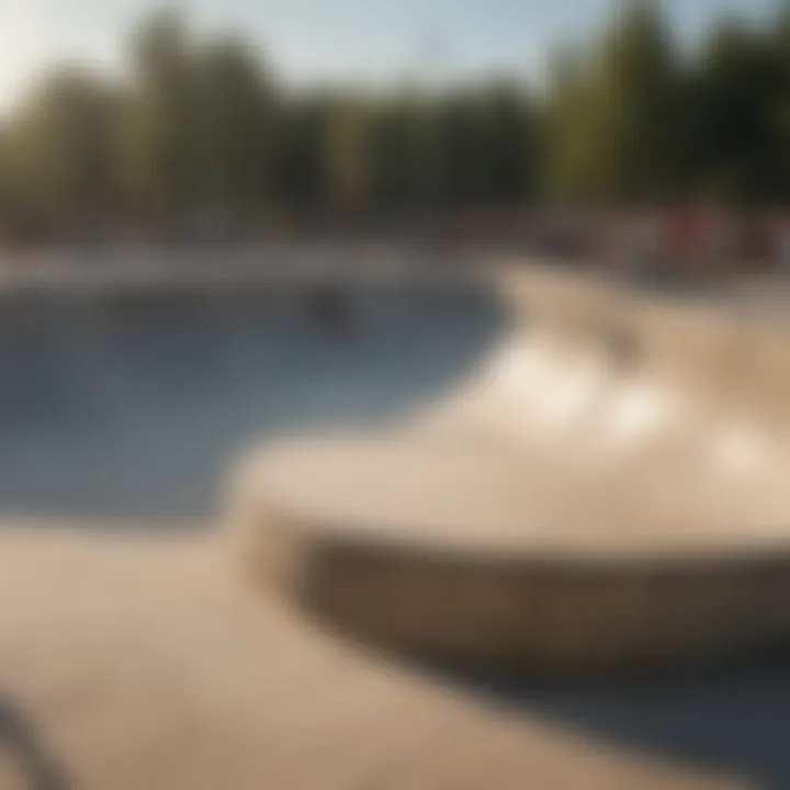 A stunning view of a modern skate park filled with enthusiasts