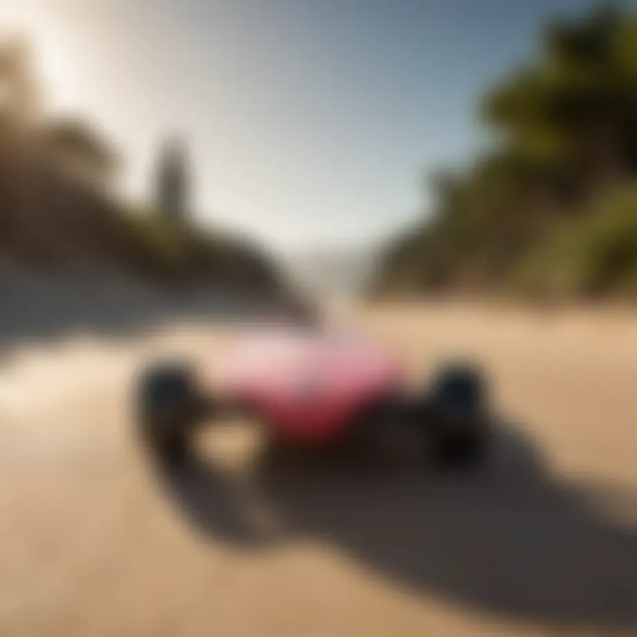 Vibrant soft top longboard on a sunny beach