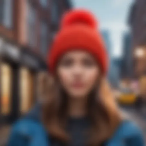 Stylish beanie with pom pom in an urban setting