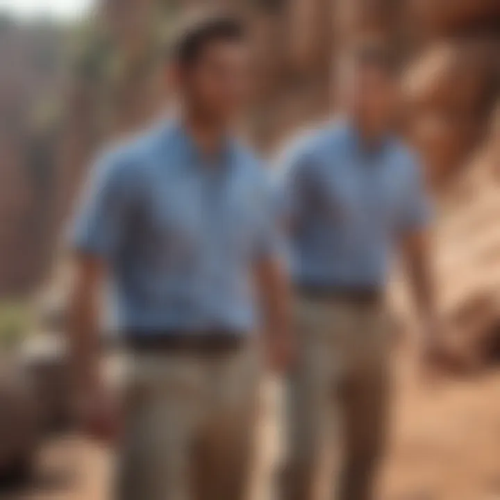 Group enjoying an adventurous activity while wearing button-up shirts