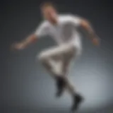 Athlete performing a high-adrenaline jump wearing a lightweight white shirt