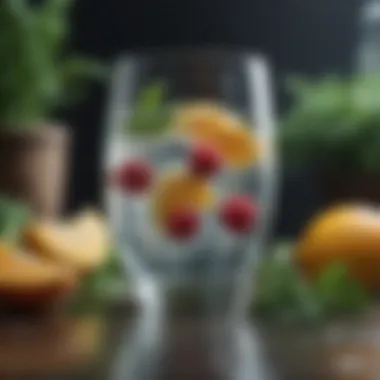 Hydration and Nutrition Refreshing glass of water surrounded by fresh fruits and herbs