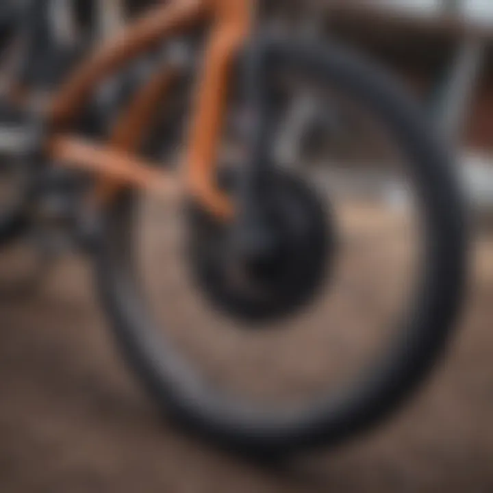 A detailed view of BMX bike tires and wheels on a racing track