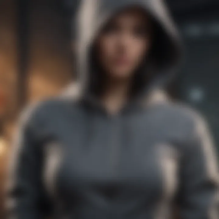 Close-up of the fabric and design of thin cropped hoodie
