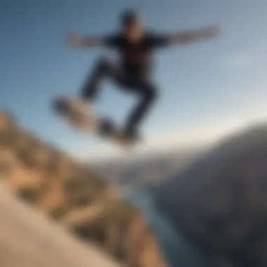 Skateboarder performing a stunning aerial maneuver