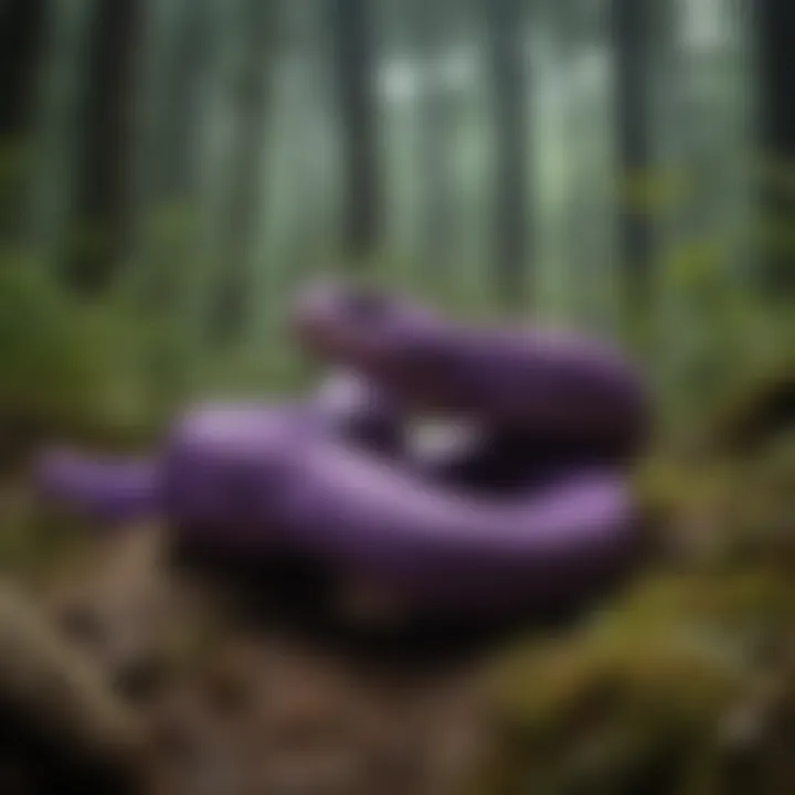 Black and purple pit vipers in a lush forest environment