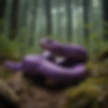 Pit Vipers in a Lush Forest Ecosystem Black and purple pit vipers in a lush forest environment