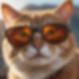 Close-up of cat sunglasses designed for extreme sports