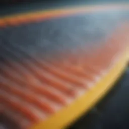 Close-up view of a high-quality fish surfboard traction pad