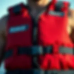 A close-up view of a high-performance life vest designed for water sports.