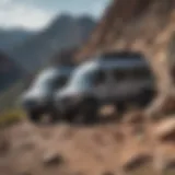 A pair of grey platform vans on a rugged terrain